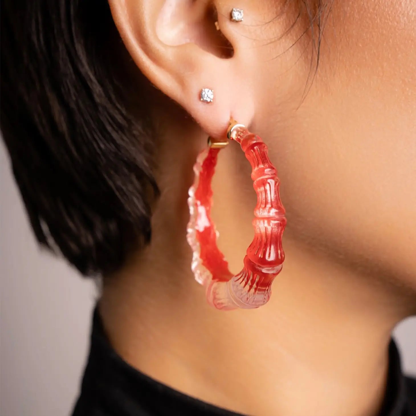 Bamboo Earrings in Frosted Red