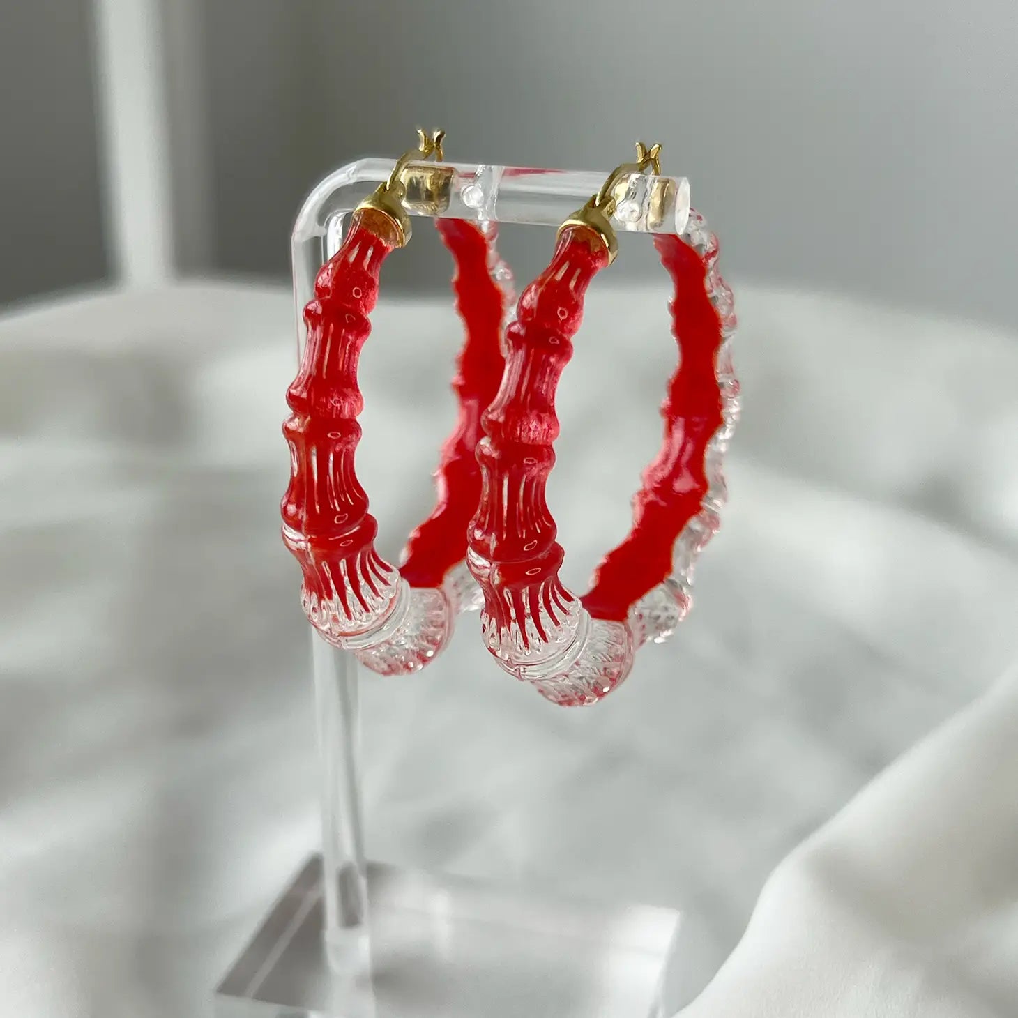 Bamboo Earrings in Frosted Red