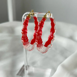 Bamboo Earrings in Frosted Red